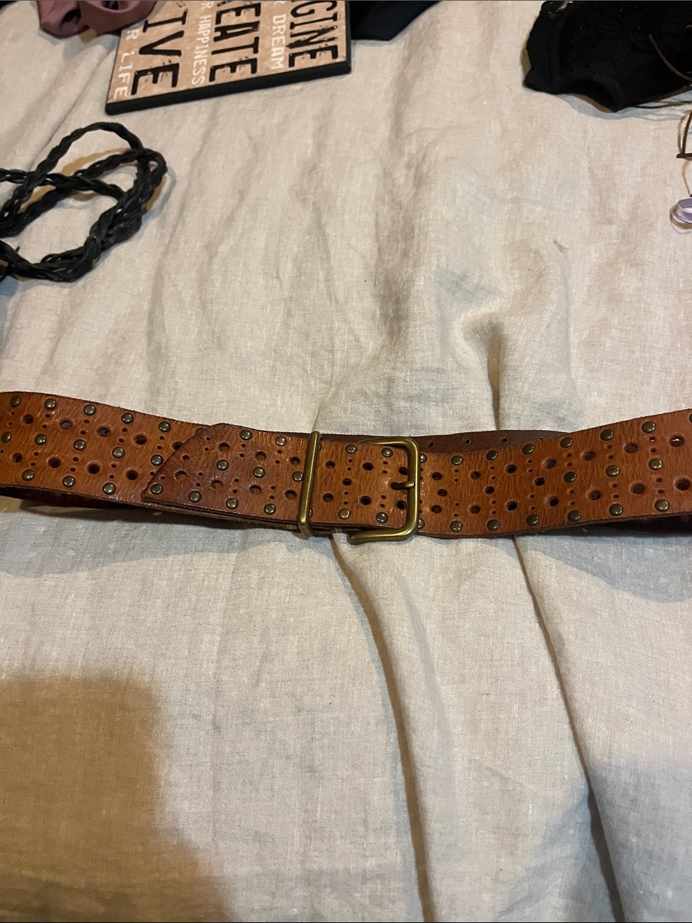 Brown Studded Women’s Belt with Brass Buckle